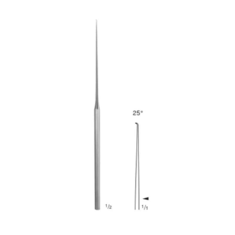 Gancho shambaugh (barbara) para micro cirugia, curvo 25º, ø 0,3 mm, long. 15.5 cm, 6".
