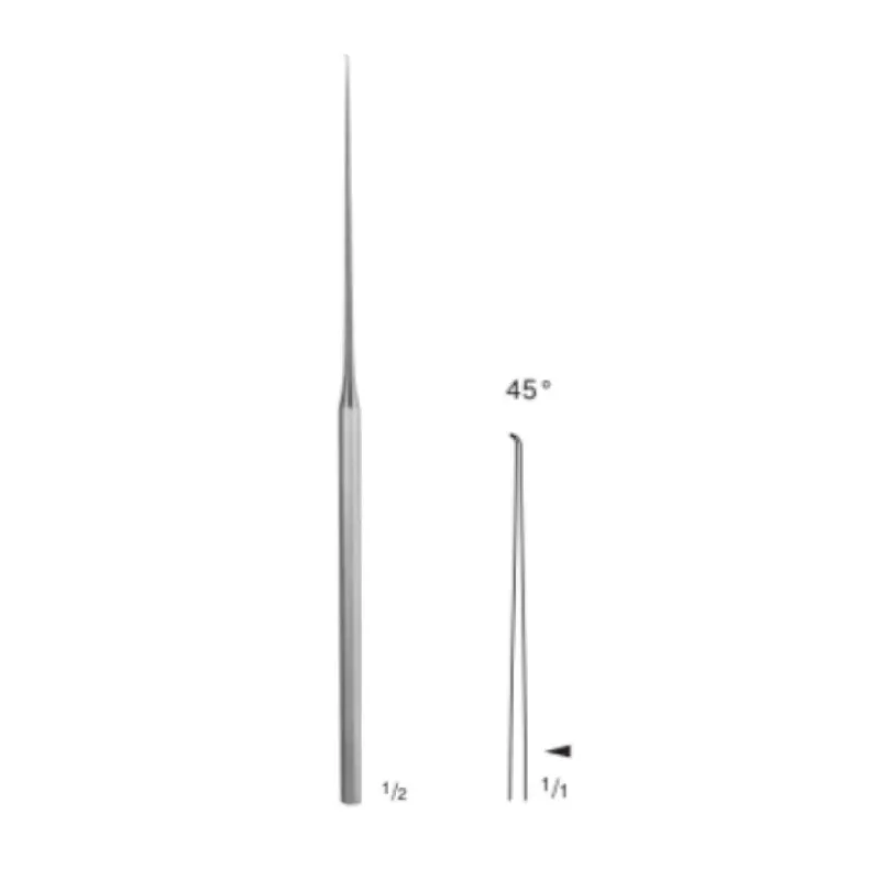 Gancho shambaugh (barbara) para micro cirugia, curvo 45º, ø 0,3 mm, long. 15.5 cm, 6".