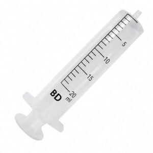 JERIINGA PLASTICA SIN EMBOLO O CAUCHO NEGRO DE 20 ML CON AGUJA DE 21X 1 1 /2